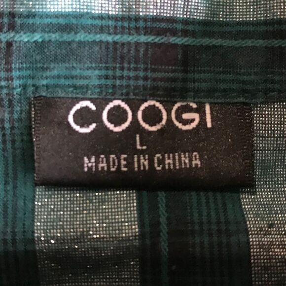 COOGI Metallic Plaid Snap Front Western Shirt Embroidered Spell Out Sz L - Picture 13 of 16